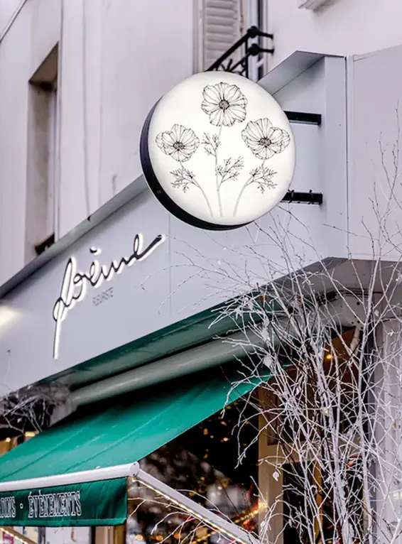 Enseigne drapeau pour poème, réalisée par Atelier Gambetta